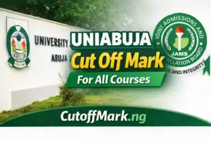 Thumbnail showing University of Abuja entrance wall and JAMB logo with the text “UNIABUJA Cut Off Mark for All Courses” and branding for CutoffMark.ng