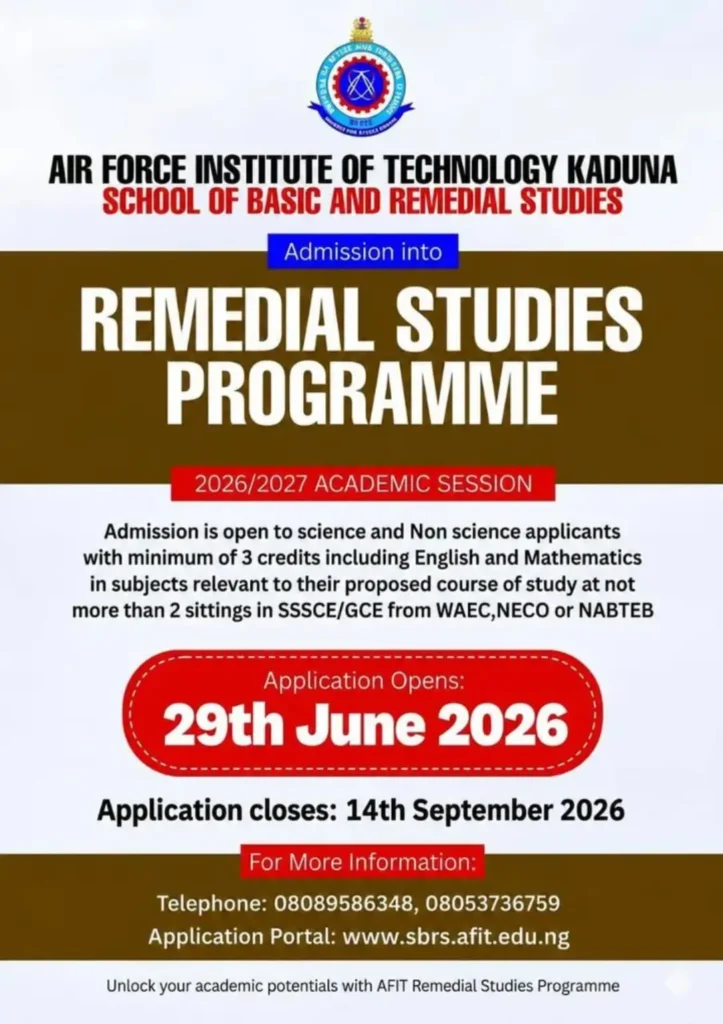 AFIT Remedial Studies Admission Form 2026/2027 Now on Sale as Applications Open
