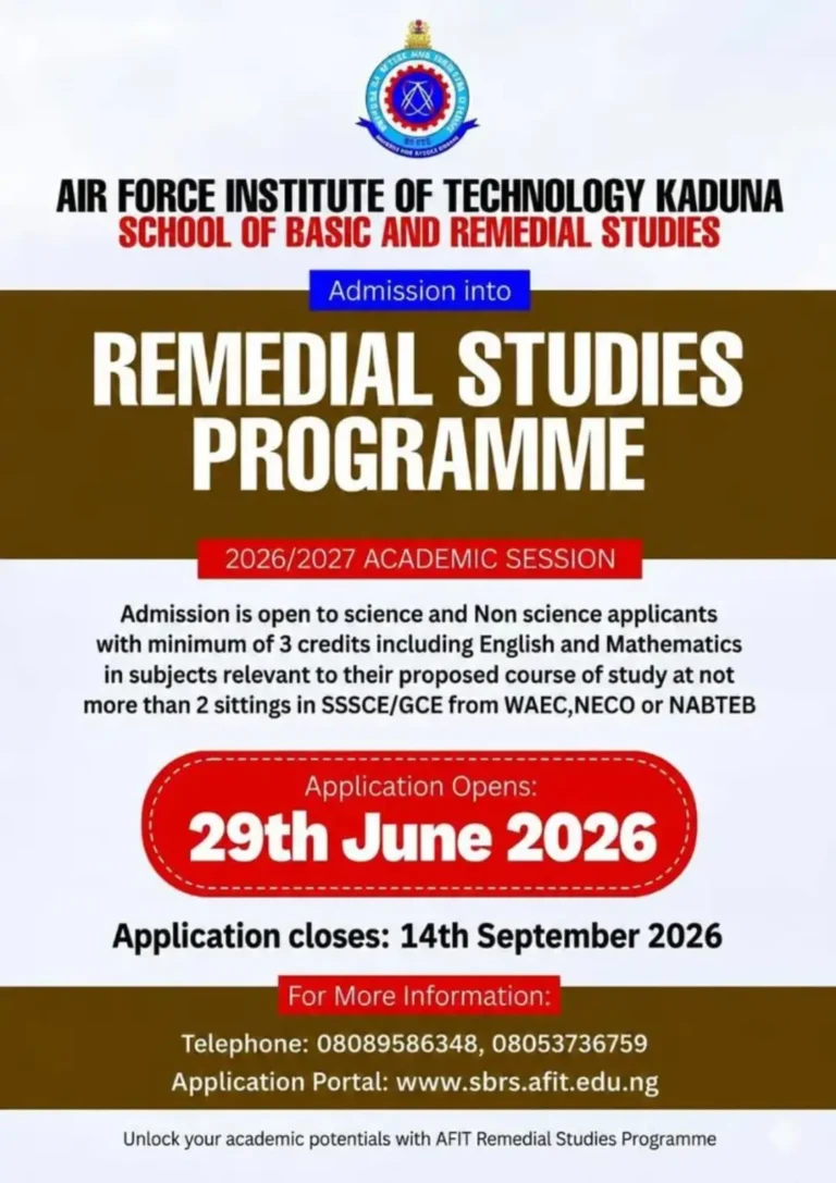 AFIT Remedial Studies Admission Form 2026/2027 Now on Sale as Applications Open