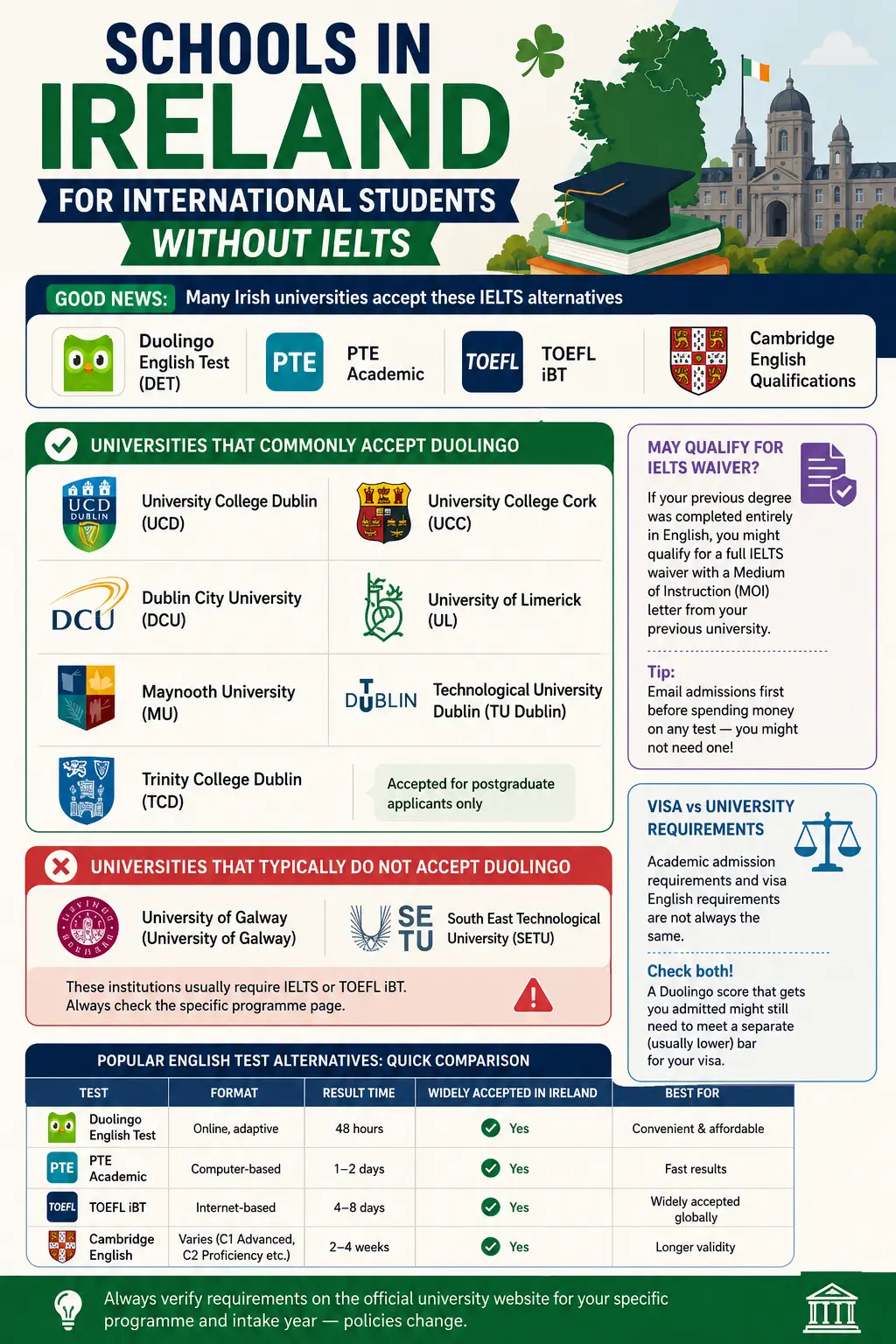 Irish Universities Without IELTS Guide: Schools in Ireland for International Students Without IELTS
